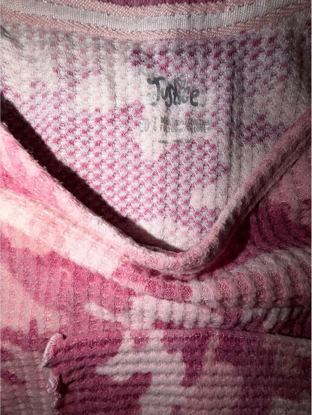 Justice Girls Size 10 Pink Camo Waffle Knit Long-Sleeve Thermal Top